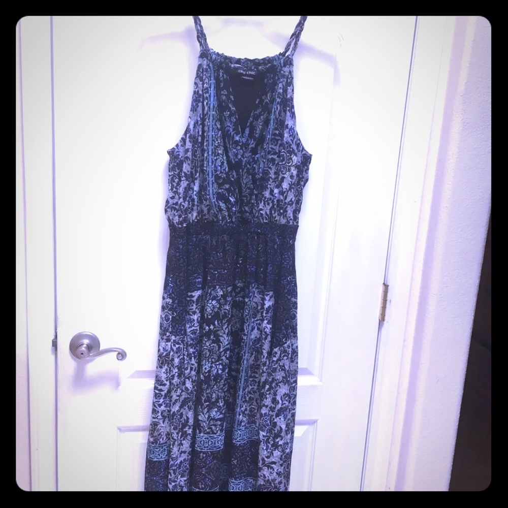 City Chic Stretch Jersey maxi w chiffon overlay.